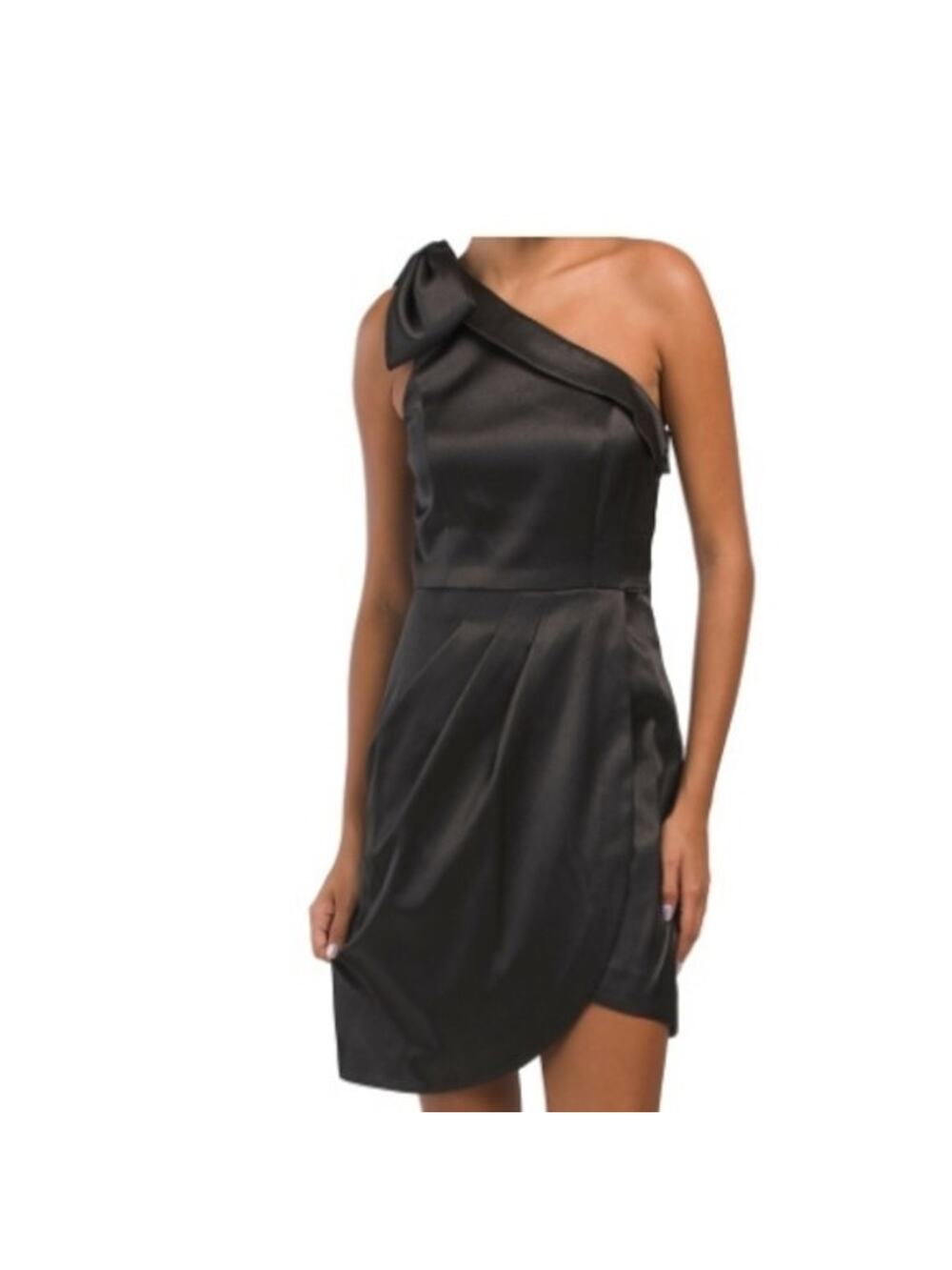 Aidan by Adrianna Papell Black Short Mini Cocktail Dress Sz 12 One Shoulder $195